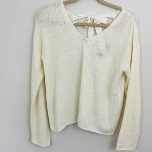 MinkPink Women's Size S Knit Ribbon Bow Pullover Sweater Cream Ivory